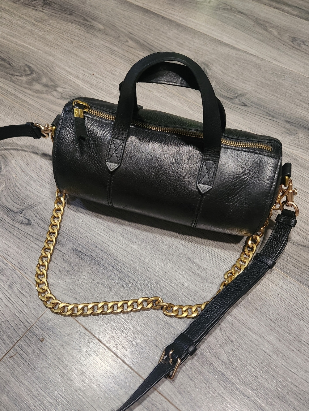 RARE Madewell Small Black Pebbled Leather Barrel Crossbody/Shoulder/Handle Bag